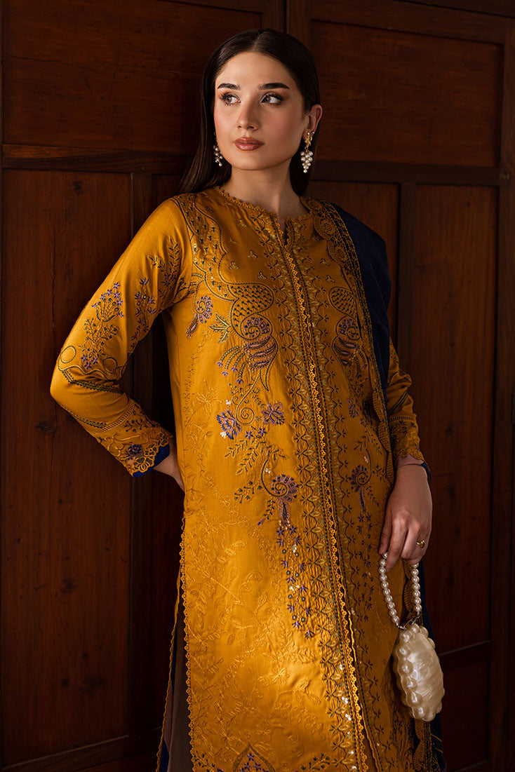 Marjjan | Aangan Embroidered Viscose | PEV-19 A (MUSTARD) by Marjjan - Designer Dress - Type: Ladies Clothes - Available at Sana Yasir - 100% Original