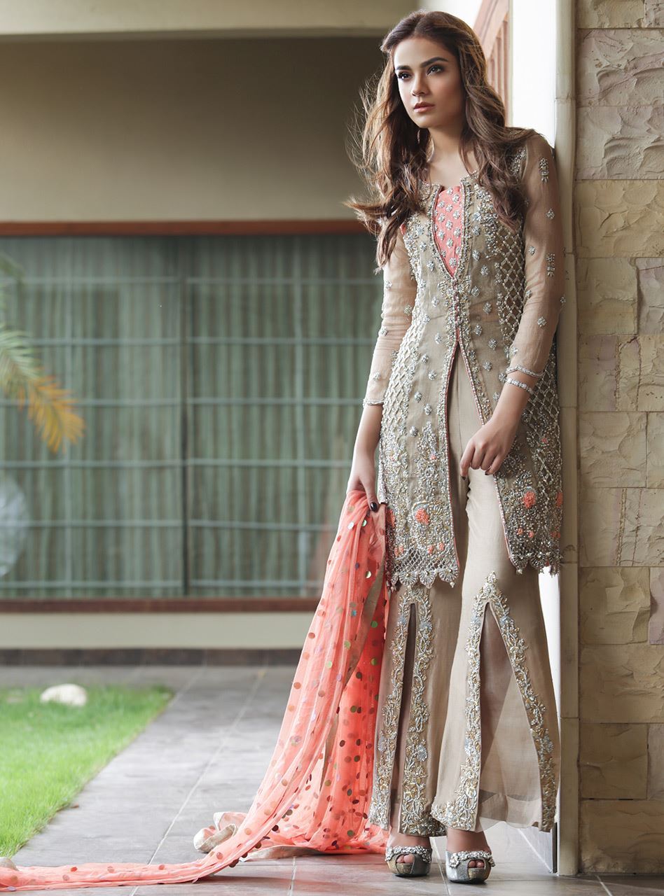 Zainab Chottani | Semi Formals | BEIGE AND CORAL by Zainab Chottani - Designer Dress - Type: Ladies Clothes - Available at Sana Yasir - 100% Original