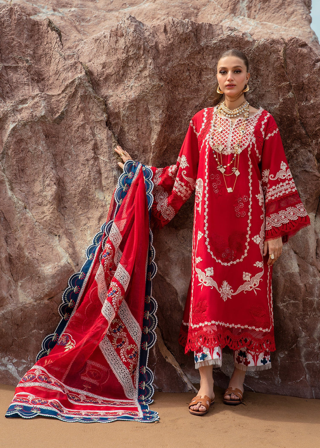 Crimson | Lawn 24 | Stars of Fire - Flame red by Crimson - Designer Dress - Type: Luxury - Available at Sana Yasir - 100% Original